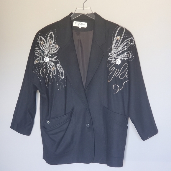 Vintage Dolman Sleeve Embroidered Studded Black Gothic Cosplay Whimsigoth Blazer - Picture 6 of 6
